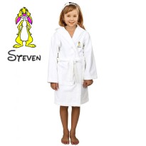 Yellow Rabbit Cartoon Design & Custom Name Embroidery on Kids Hooded Bathrobe